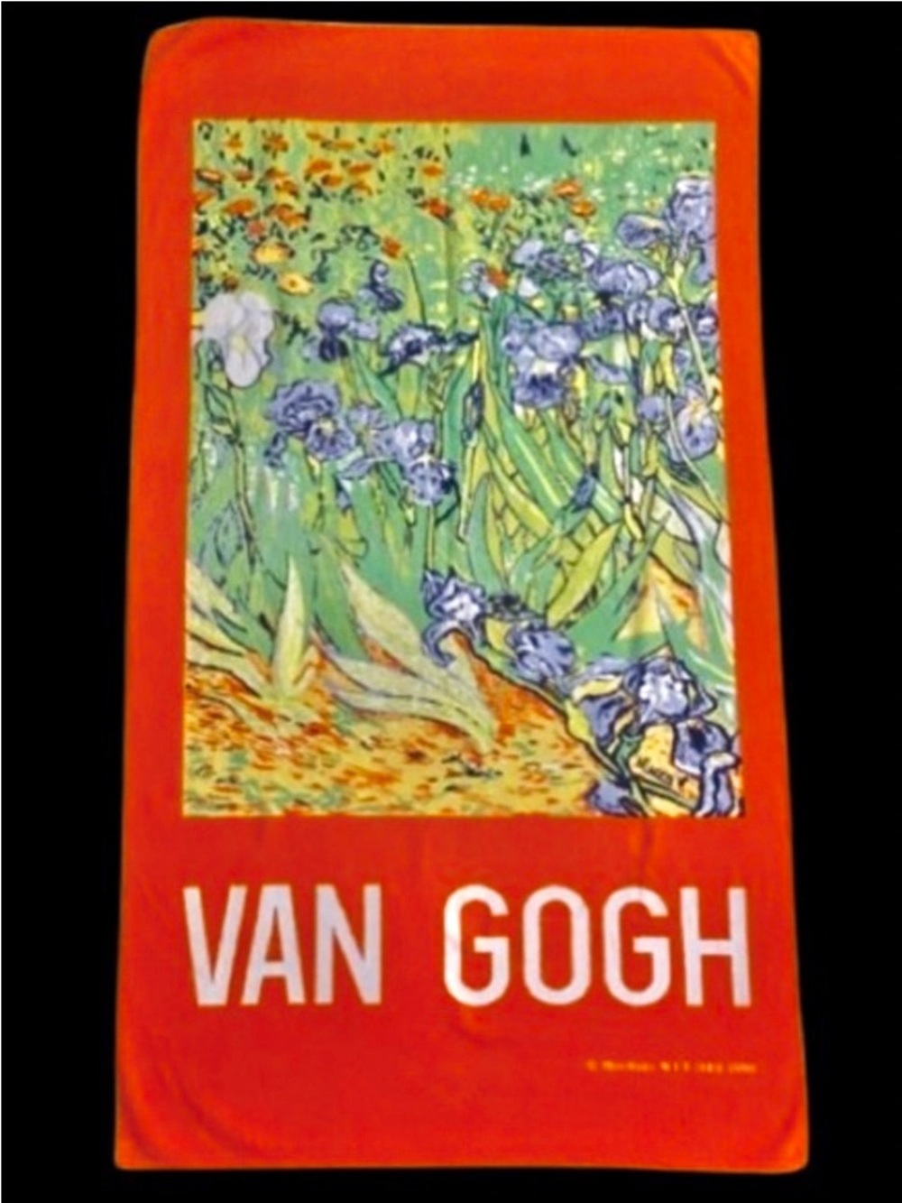 Vintage 1990 Hilasal Van Gogh Iris Design Art Beach Towel 31” x 56” Bold Orange
